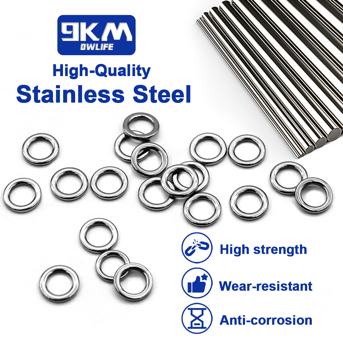 9KM Solid Ring Fishing 50pcs S - Saltwater Fishing Hook recension och pris